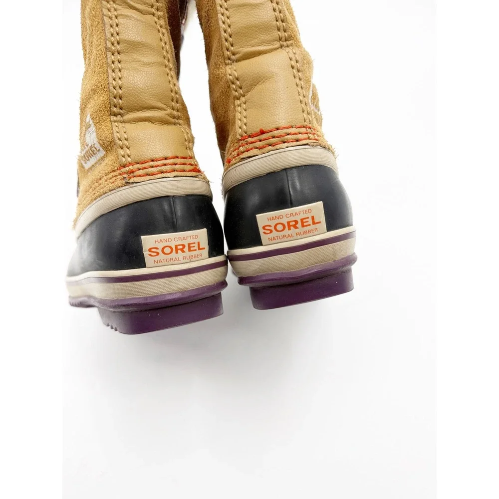 Sorel Joan of Arctic Kids Winter Boots Tan Purple Waterproof NY1858-373 Size 3